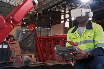 engineer using a simulation device