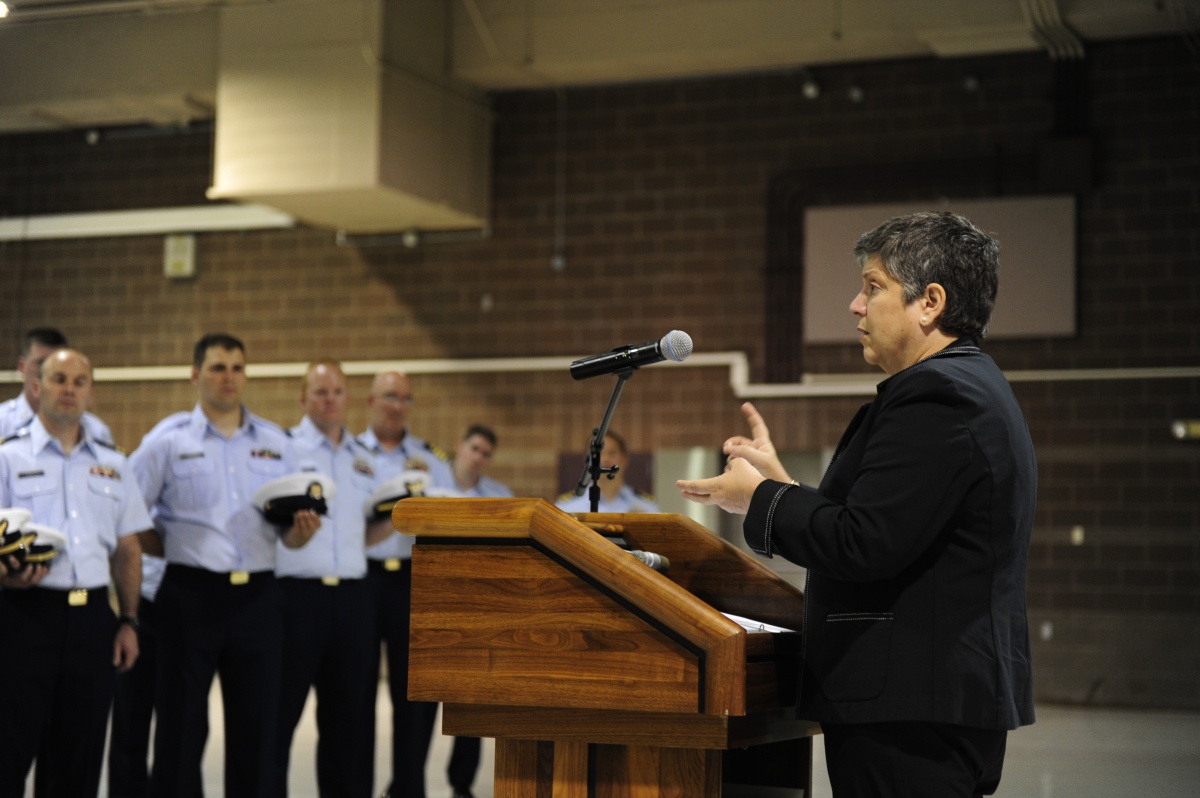 Secretary Napolitano speaks to an audience of DHS personnel