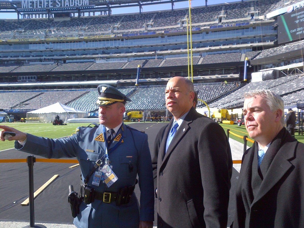 Secretary Jeh Johnson visited MetLife Stadium in East Rutherford, N.J. yesterday to tour security operations for Super Bowl XLVIII.