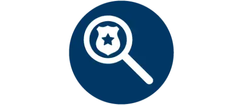 Bade with blue star inside of a magnifying glass Icon