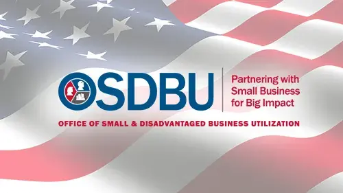 OSDBU logo over image with US flag background