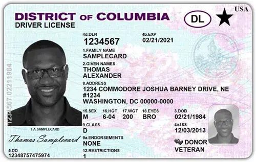 Example of REAL ID from the District of Columbia