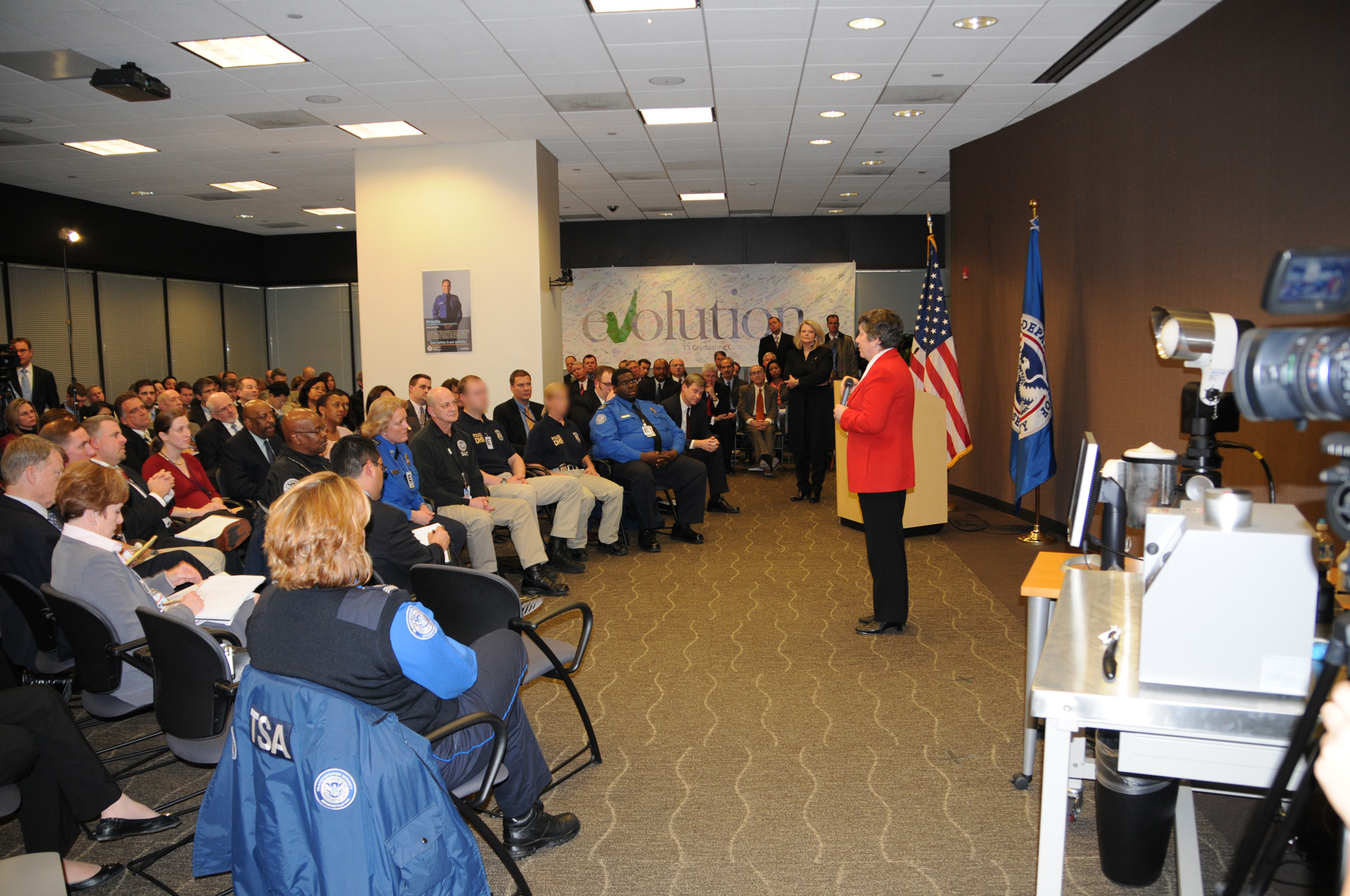 January 26, 2009 - Secretary of Homeland Security Janet Napolitano visits the Transportation Security Administration headquarters and conducted a town hall with TSA employees.   (TSA Photo/Dittberner