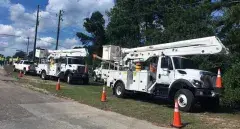 Electrical repair trucks lined up