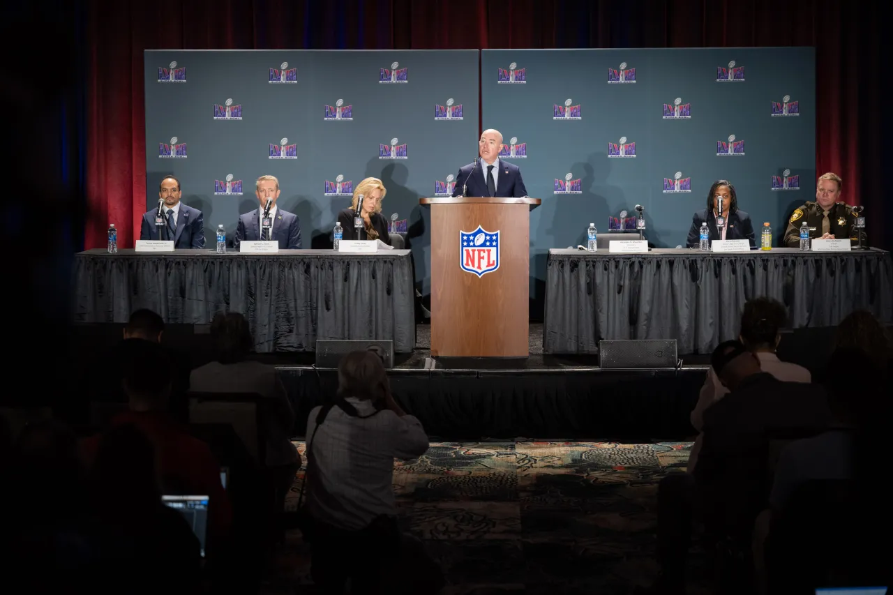 Image: DHS Secretary Alejandro Mayorkas Delivers Remarks at Super Bowl Press Conference (058)