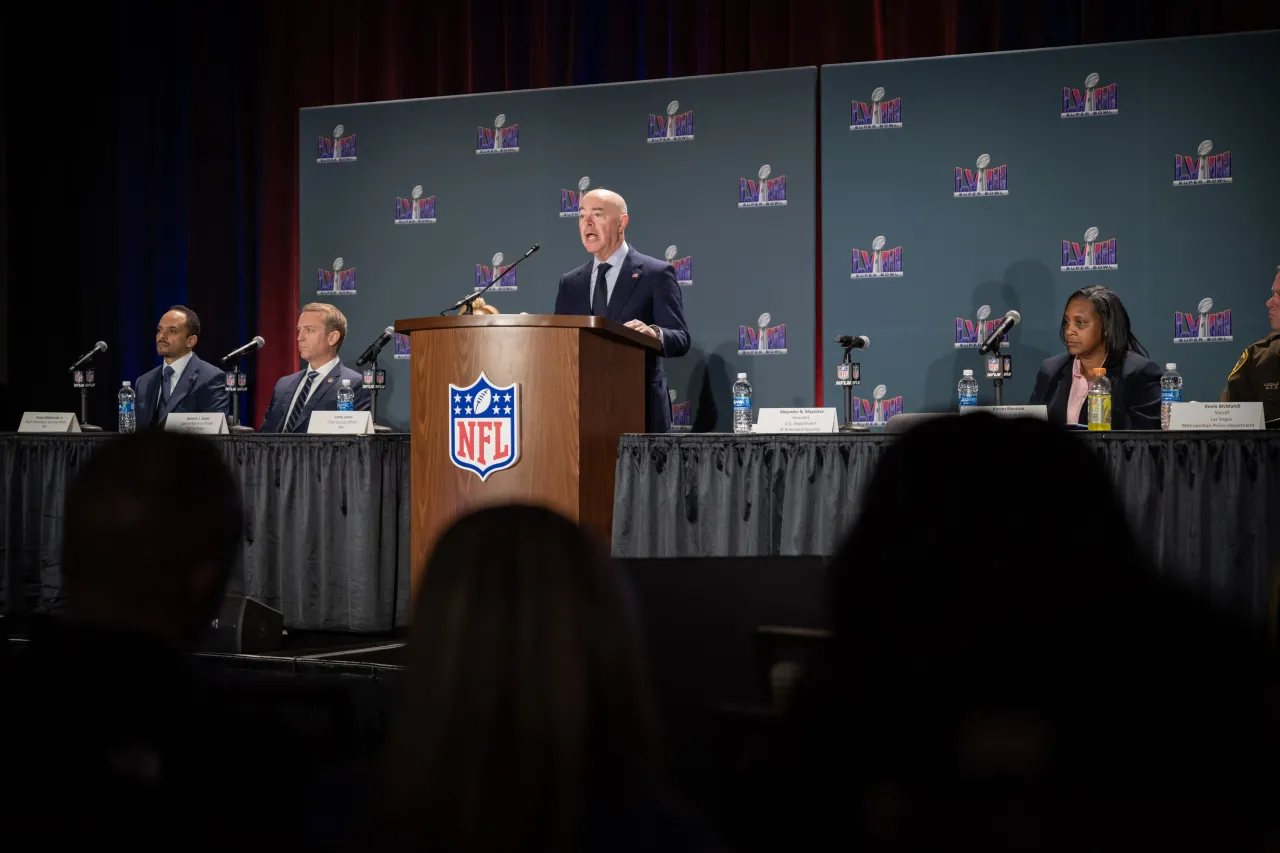 Image: DHS Secretary Alejandro Mayorkas Delivers Remarks at Super Bowl Press Conference (059)