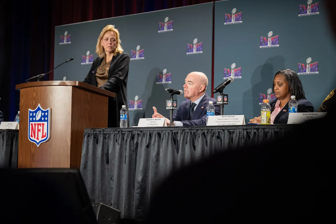 Image: DHS Secretary Alejandro Mayorkas Delivers Remarks at Super Bowl Press Conference (064)