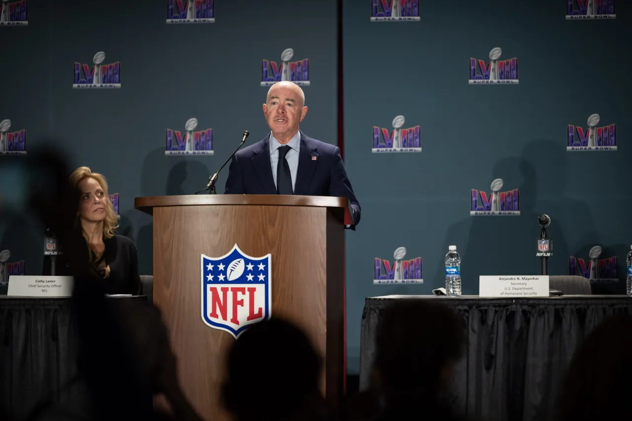 Image: DHS Secretary Alejandro Mayorkas Delivers Remarks at Super Bowl Press Conference (069)