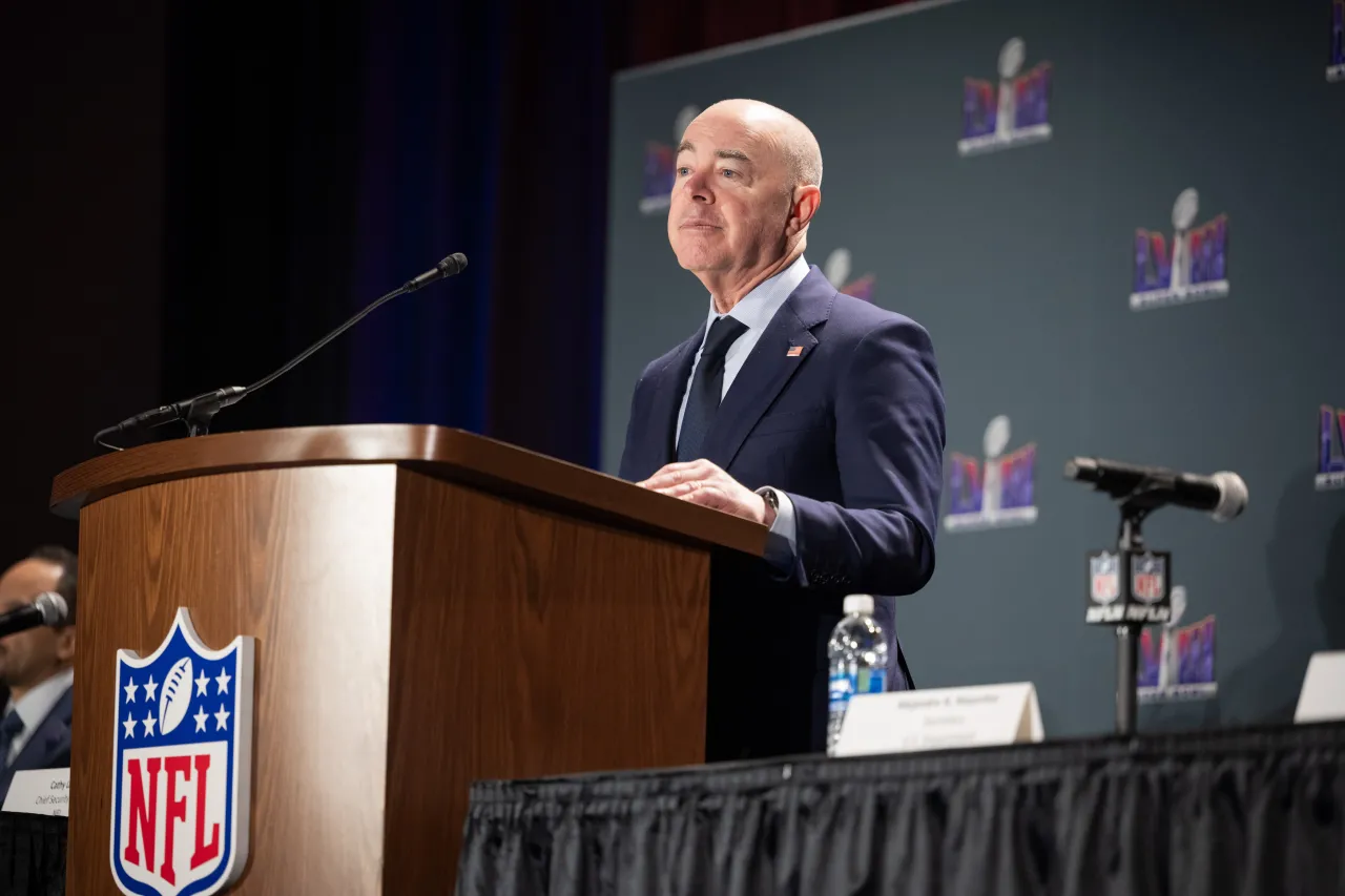 Image: DHS Secretary Alejandro Mayorkas Delivers Remarks at Super Bowl Press Conference (074)