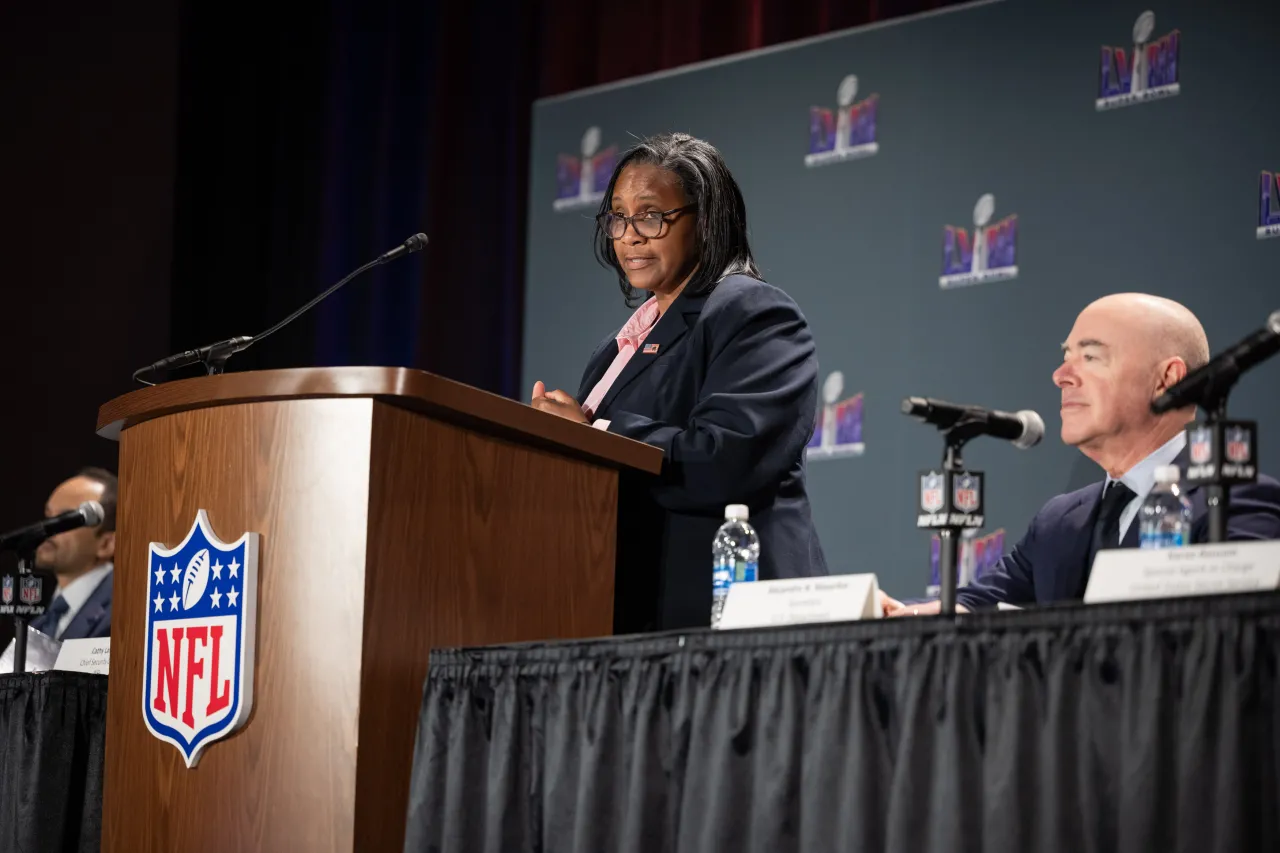 Image: DHS Secretary Alejandro Mayorkas Delivers Remarks at Super Bowl Press Conference (076)