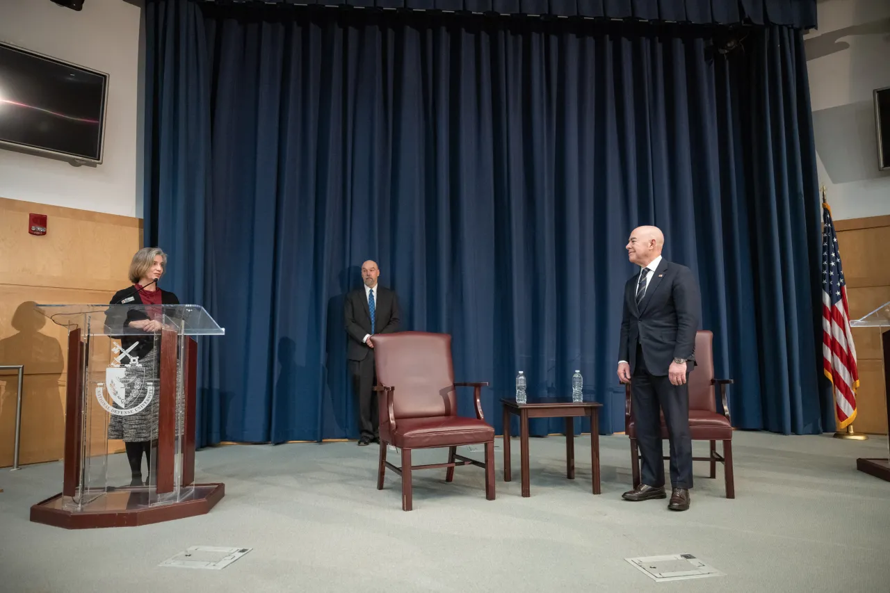 Image: DHS Secretary Alejandro Mayorkas Delivers Remarks at National Defense University President's Lecture Series (012)