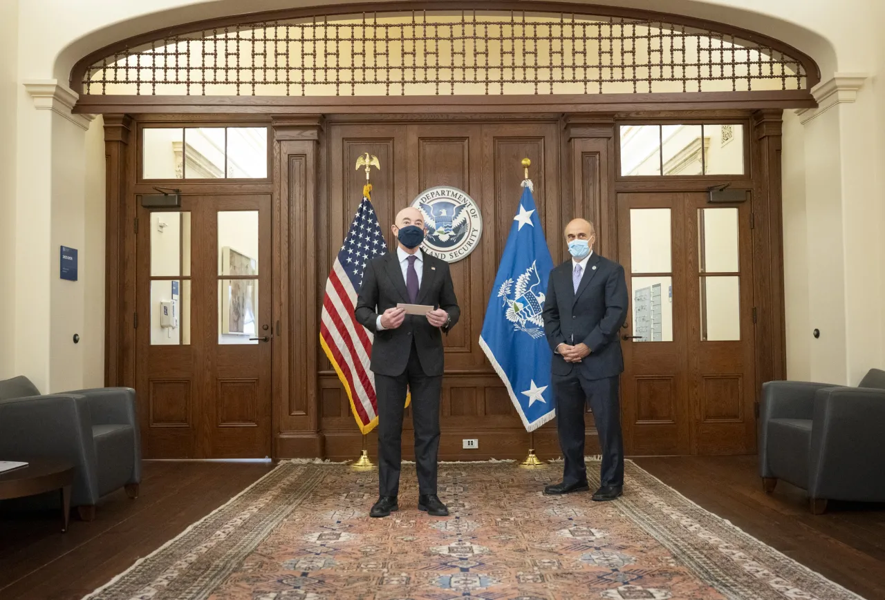 Image: DHS Secretary Alejandro Mayorkas Swears In Jonathan Meyer (1)