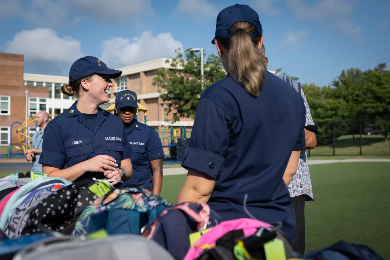 Image: Coast Guard Members Distribute Backpacks at Turner Elementary School (021)