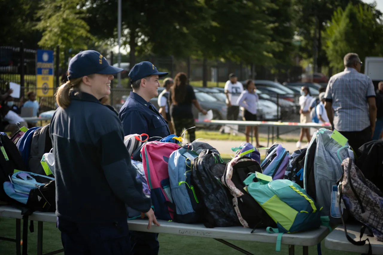 Image: Coast Guard Members Distribute Backpacks at Turner Elementary School (018)