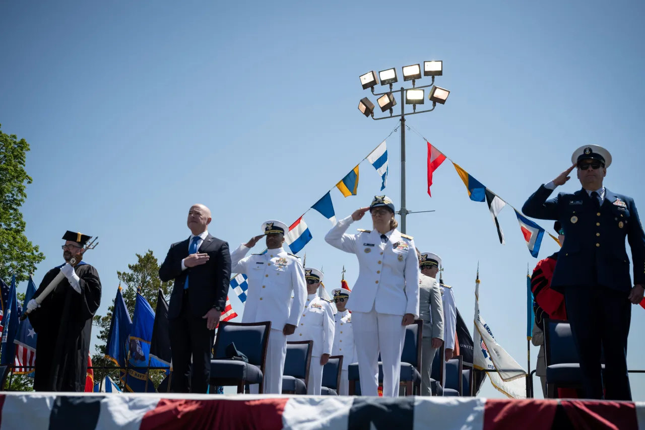 Image: DHS Secretary Alejandro Mayorkas Delivers Remarks at USCG Academy Commencement Address 2023 (019)