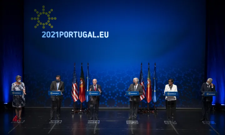 Image: Secretary Mayorkas speaks at the U.S.-EU Justice and Home Affairs Ministerial in Portugal