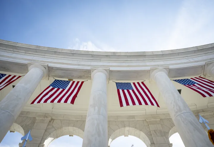 Image: American Flags Hang at Arlington National Cemetery
