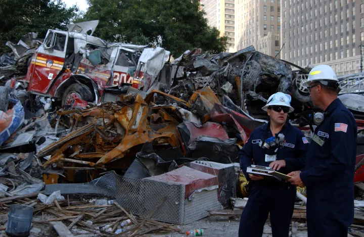 Image: Coast Guard Strike Team Members Work Around 9/11 Debris