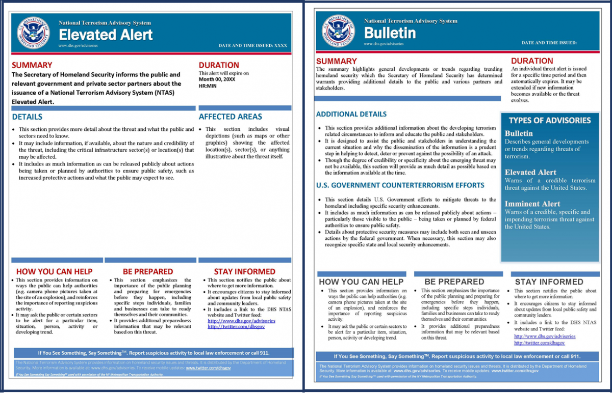 Example Template for an Elevated NTAS Alert and NTAS Bulletin
