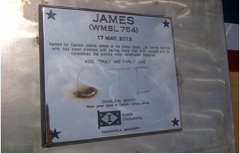 Steel plate bearing the initials of the cutter’s sponsor to authenticate the keel of NSC 5 (JAMES) as “truly and fairly laid” – May 2013