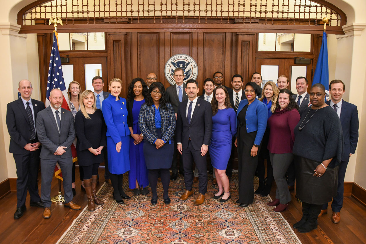 Acting Secretary Chad F. Wolf pictured with staff representing the DHS Blue Campaign and the Office of Public Engagement.