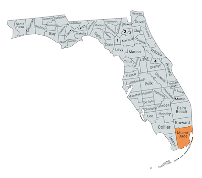 Map of Florida: Miami Dade County