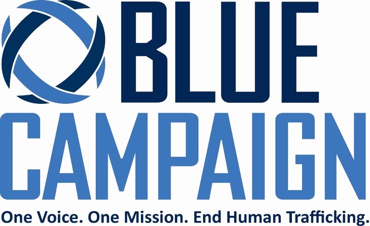 Blue Campaign logo. Blue Campaign One Voice. One Mission. End Human.