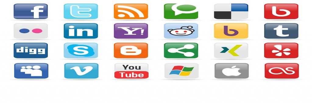 24 social media icons aligned in a six icons across by four icons down.
