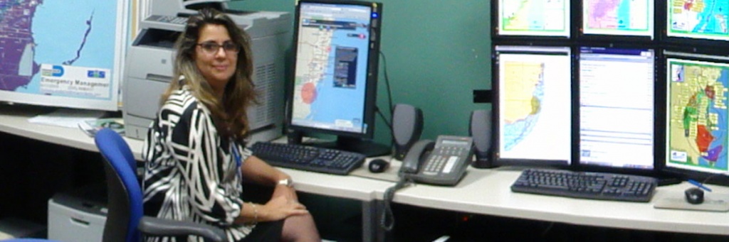 Image of Soheila Ajabshir sitting in front of her computer adn work station.