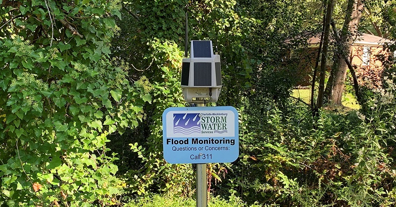 Low-cost flood sensor installed by Charlotte-Mecklenburg (North Carolina) Storm Water Services.