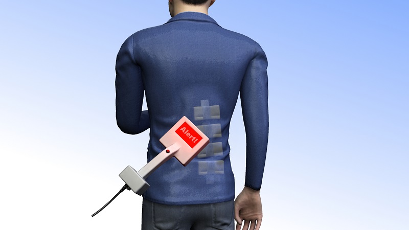 Handheld screening wand detects and identifies concealed objects under an air-travelers clothes.