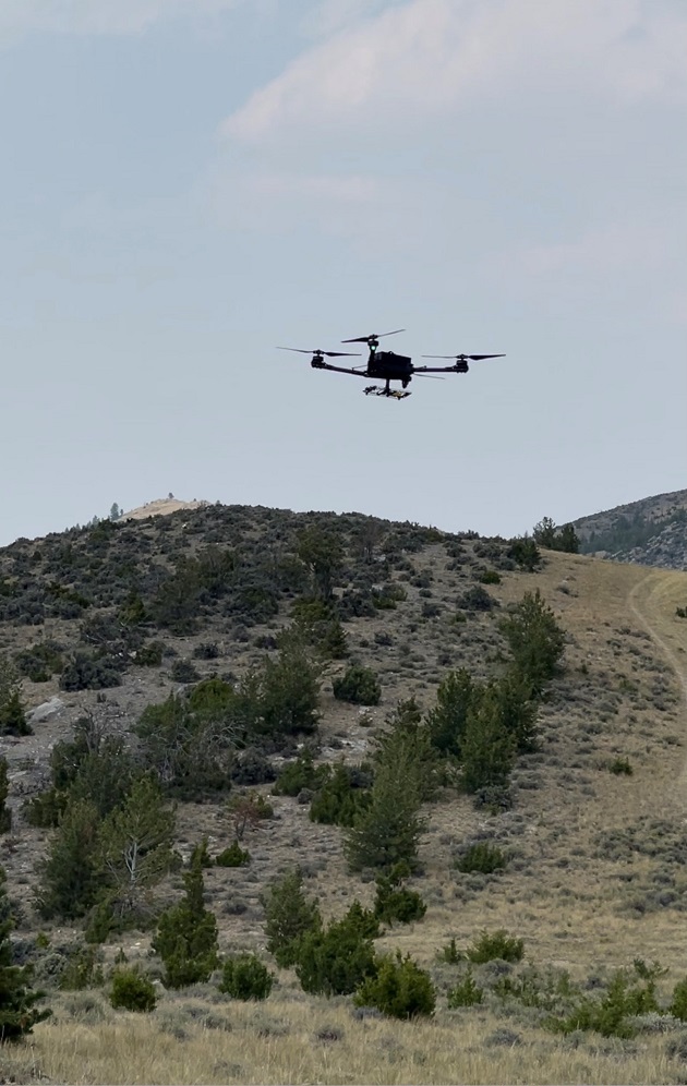 An Unmanned Aerial System pilot flies an Alta X drone through the valleys and behind the mountains to test the capabilities of the systems and operators, and ensure that both would still be able to detect it. 