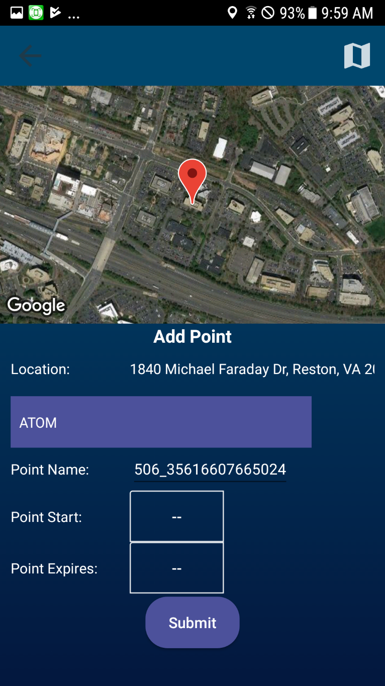 Image of the watchtower mobile application being accessed via an android smartphone device displaying the location tracking feature .