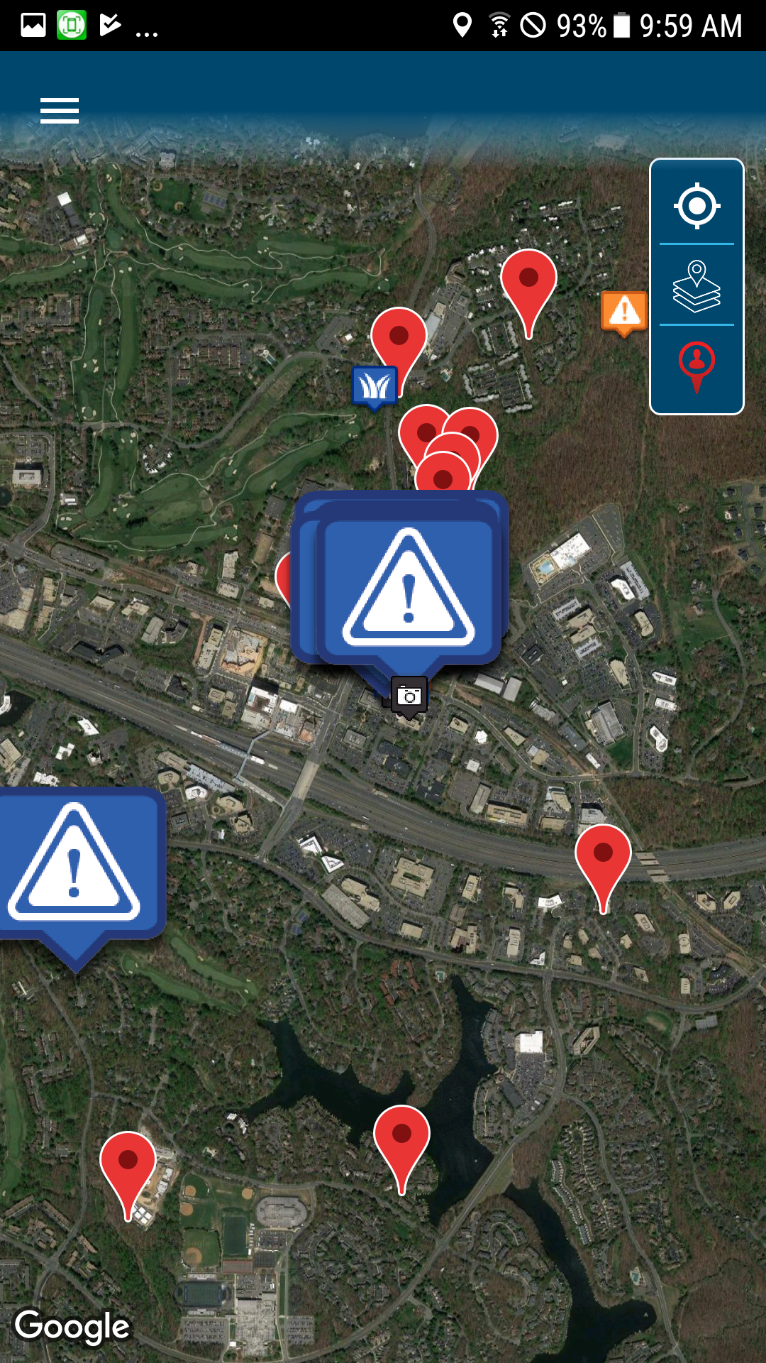 Image of the watchtower mobile application being accessed via an android smartphone device displaying the location tracking feature.