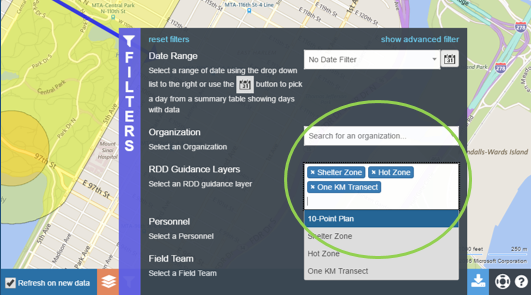 A screenshot of the RadResponder technology showing some of it's filter setting capabilities.