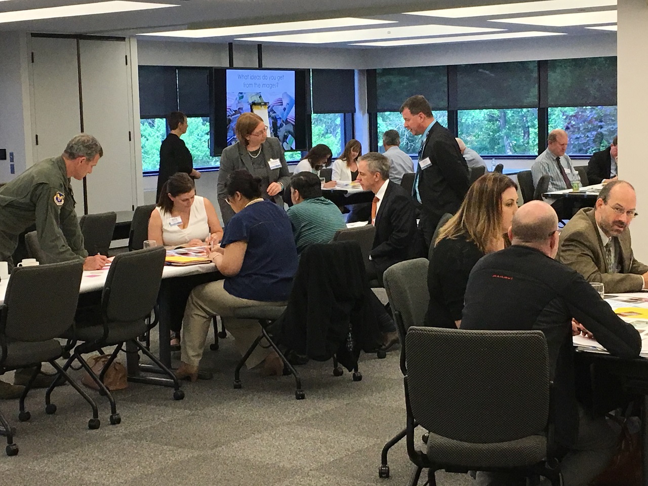 Workshop attendees participate in brainstorming activities for the future of aviation security.  