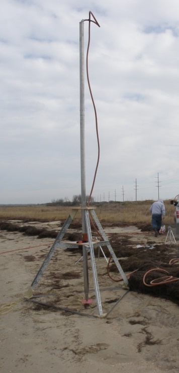 The Soil Probe stands on a beach in Pea Island, N.C.
