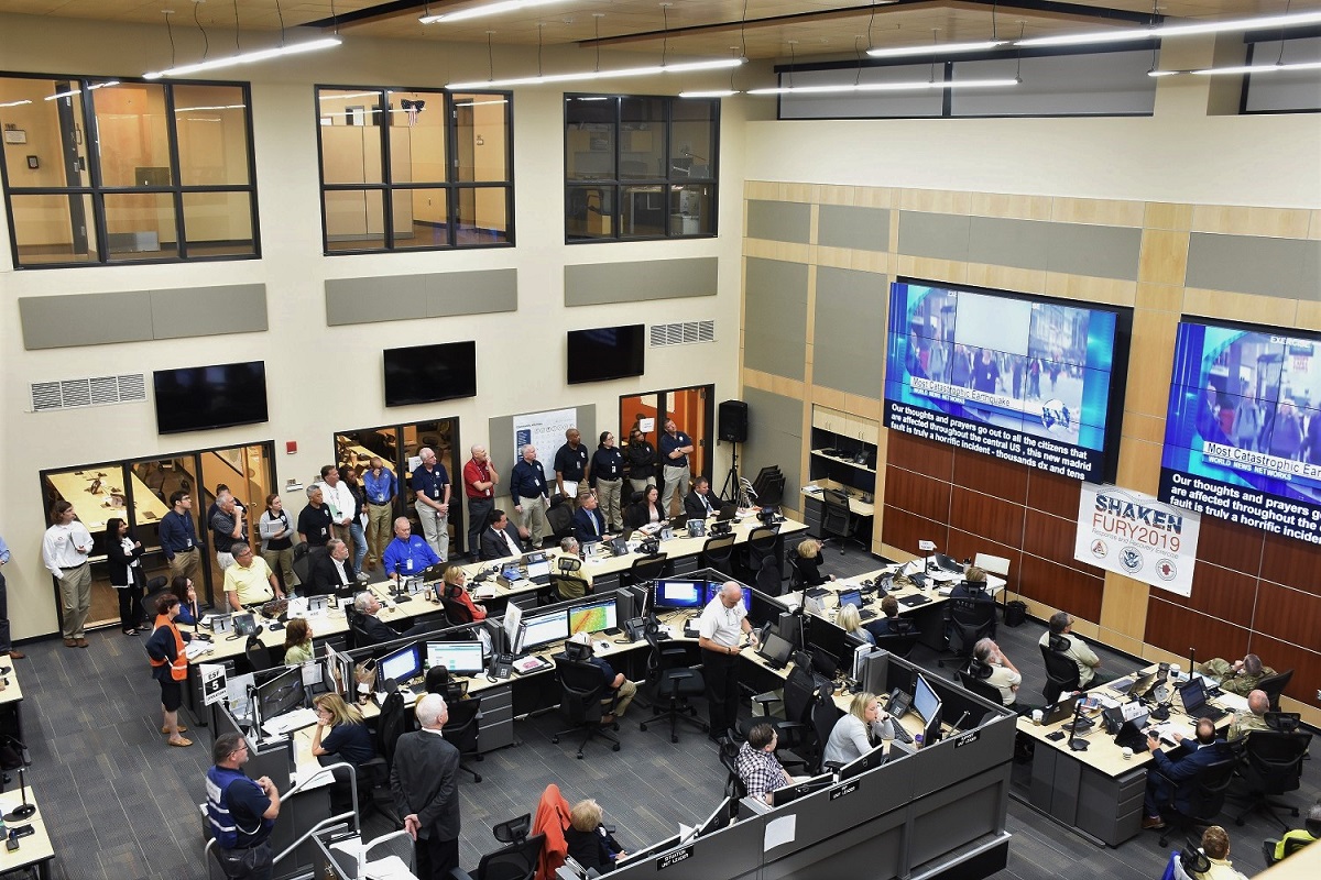 Bird’s eye view of Shaken Fury activity at Kentucky Emergency Management’s Emergency Operations Center in Frankfort.
