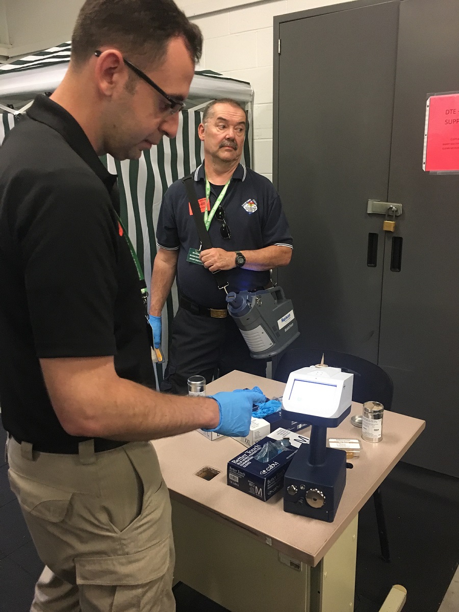 First responders receive training on the calibration of the handheld ETDs.