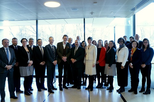 At the Sweden Bilateral meeting, participants took a group shot.