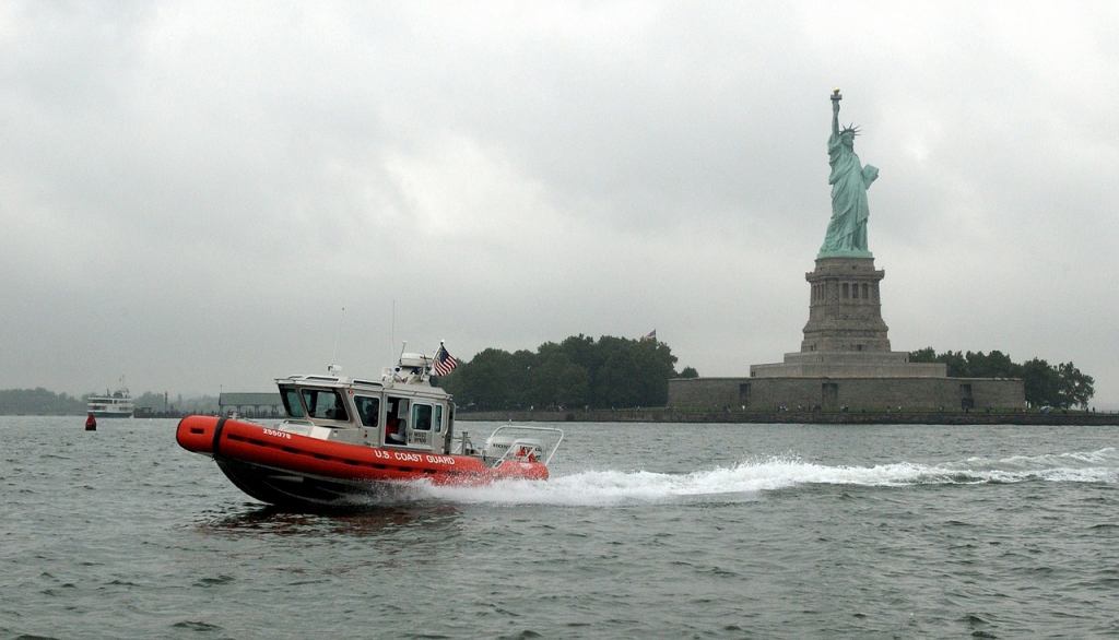 A U.S. Coast Guard boat in the water.