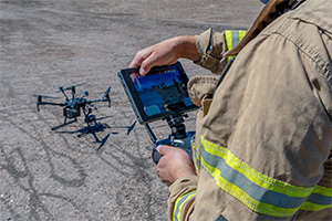 First responder operating a drone