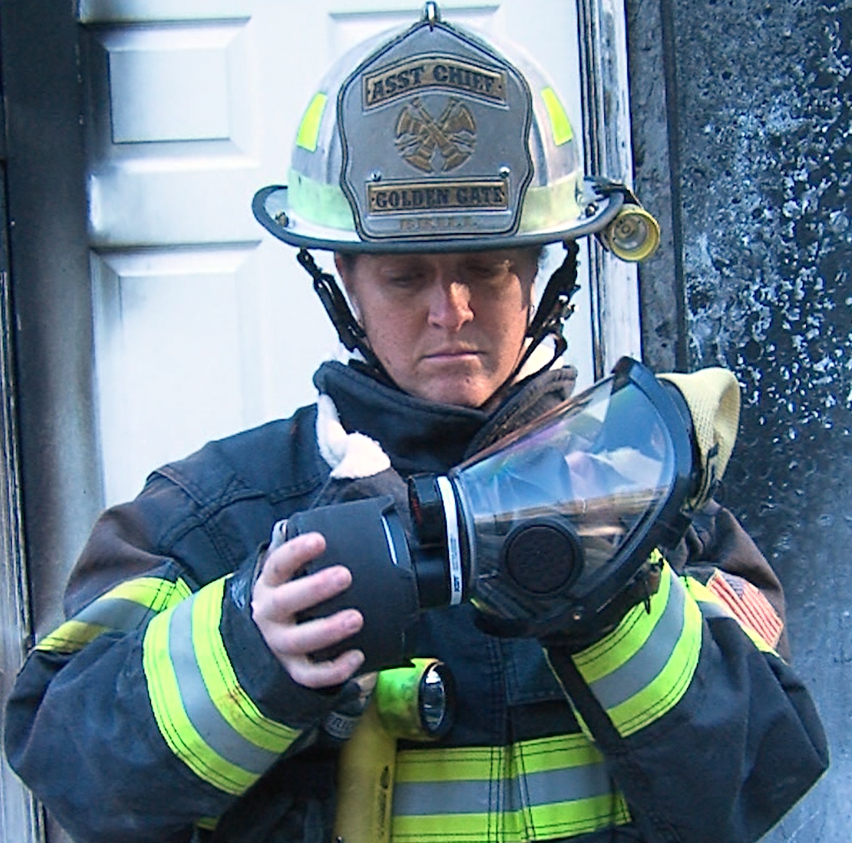 A firefighter tests the new modular filter system.