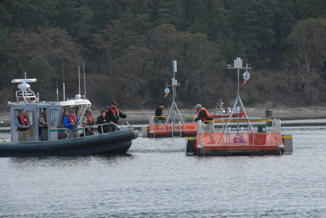 Boats conducting the Small Vessel Standoff Detection exercise in Sequim Bay, Washington. 