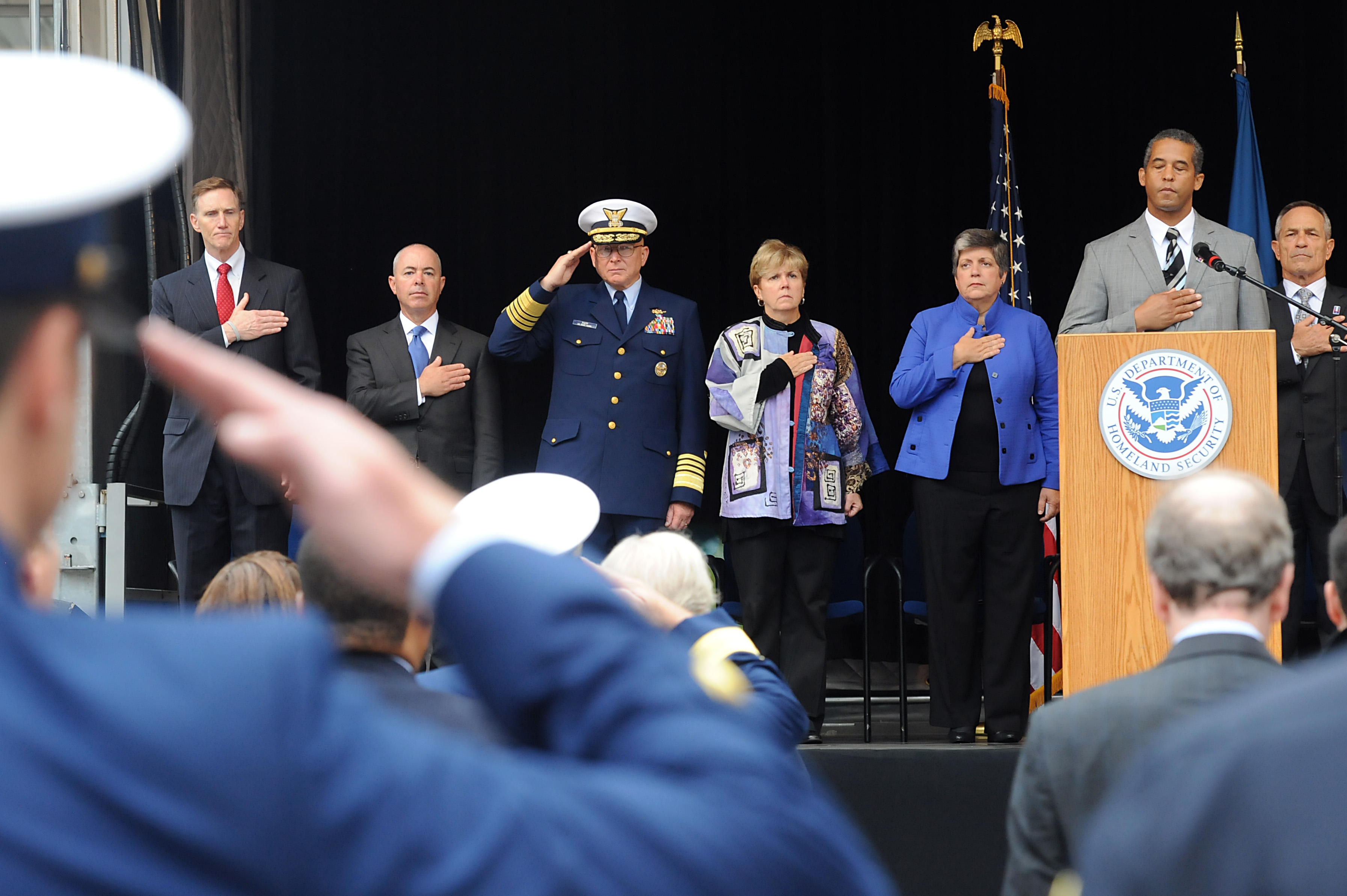 Secretary Napolitano, Admiral Papp and senior leaders of the Department participate in DHS' Sept. 11th Tenth Anniversary Commemoration event in 2011.