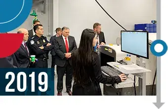 S&T leadership, first responders and others observing the RAPID DNA technology display.. 2019.