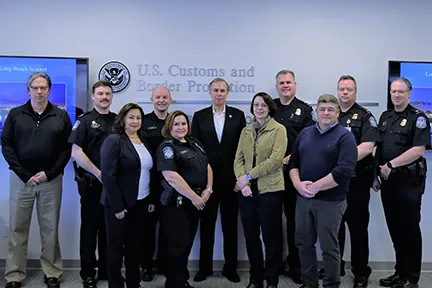 Under Secretary for Science and Technology Dimitri Kusnezov, with David Taylor, Jim Small, Dr. Laura Parker and the Customs and Border Protection Port director and staff at Customs and Border Protection Los Angeles/Long Beach, CA Main Office.