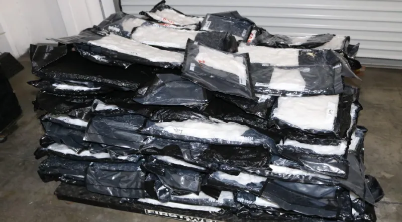 580 pounds of methamphetamine from false-bottomed crate (Photo courtesy of CBP)