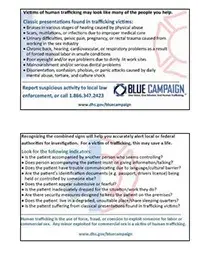 Blue Campaign First Responder Cards front and back