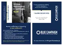 Blue Campaign Key Tag Cards. Human Trafficking is happening Now.